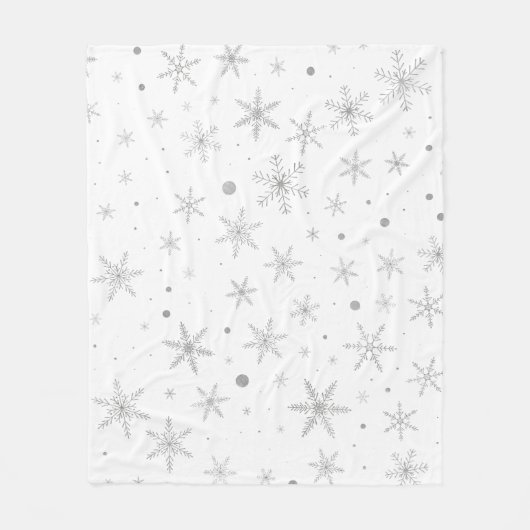 Twinkle Snowflake -Silver Grey & White- Fleece Deken (Voorkant)