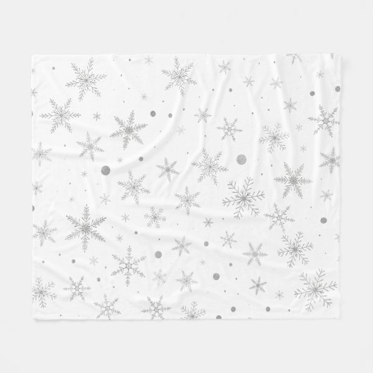 Twinkle Snowflake -Silver Grey & White- Fleece Deken (Voorkant (Horizontaal))