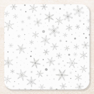 Twinkle Snowflake -Silver Grey & White- Kartonnen Onderzetters