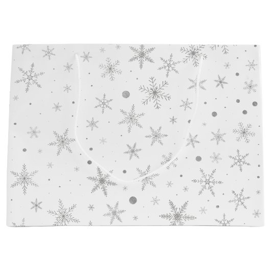 Twinkle Snowflake -Silver Grey & White- Large Cadeautasje (Voorkant)