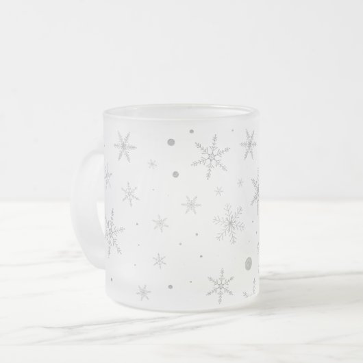 Twinkle Snowflake -Silver Grey & White- Matglas Koffiemok (Voorkant links)