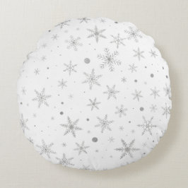 Twinkle Snowflake -Silver Grey & White- Rond Kussen