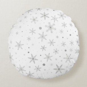 Twinkle Snowflake -Silver Grey & White- Rond Kussen