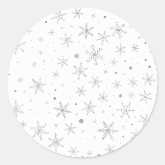 Twinkle Snowflake -Silver Grey & White- Ronde Sticker (Voorkant)