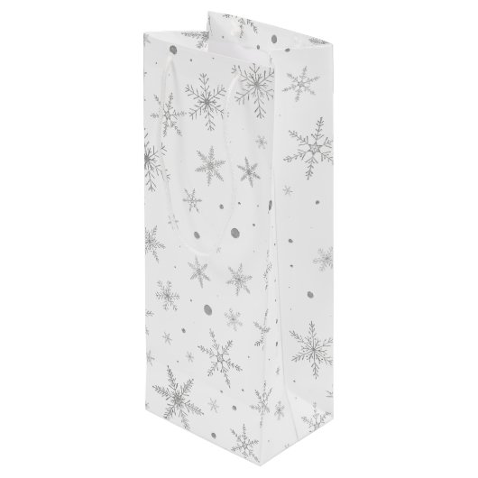 Twinkle Snowflake -Silver Grey & White- Wijn Cadeautas (Achterkant Gekanteld)
