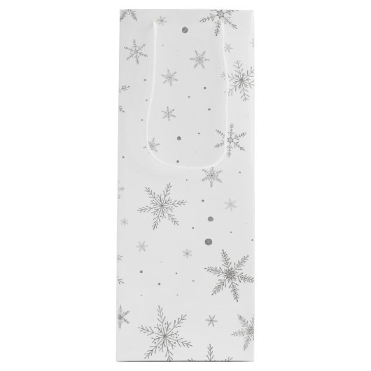 Twinkle Snowflake -Silver Grey & White- Wijn Cadeautas (Voorkant)