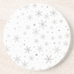 Twinkle Snowflake -Silver Grey & White- Zandsteen Onderzetter