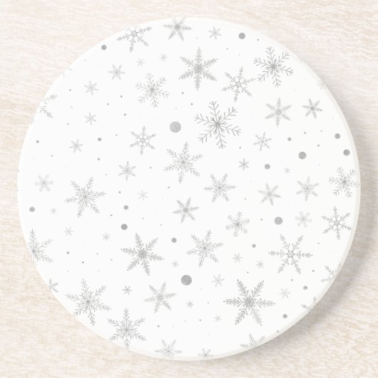 Twinkle Snowflake -Silver Grey & White- Zandsteen Onderzetter (Voorkant)