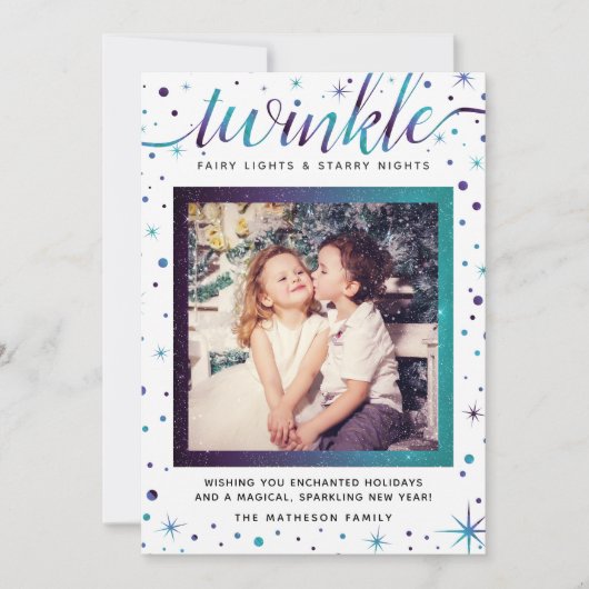 Twinkle Snowflakes | Purple & Teal Feestdagenkaart (Voorkant)