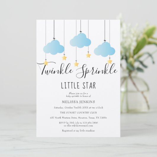 Twinkle Sprinkle Baby shower Blauw Rustiek Boho Kaart (Staand voorkant)