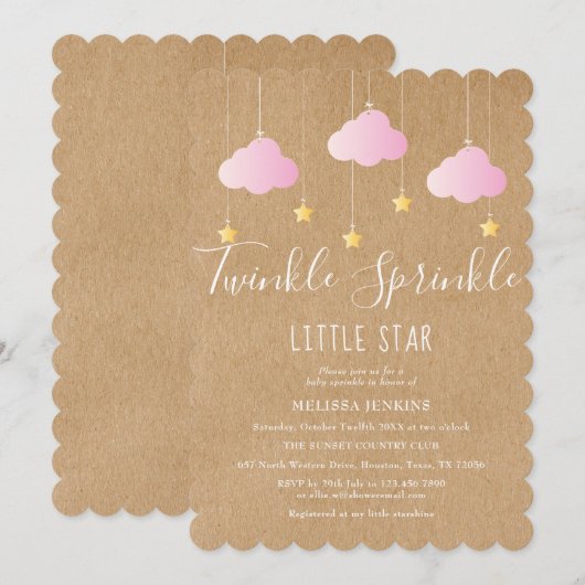 Twinkle Sprinkle Baby shower Roze Rustieke Boho Kaart (Voorkant / Achterkant)