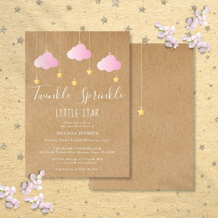 Twinkle Sprinkle Baby shower Roze Rustieke Kraft Kaart