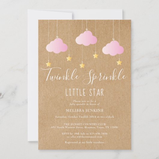 Twinkle Sprinkle Baby shower Roze Rustieke Kraft Kaart (Voorkant)