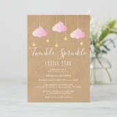 Twinkle Sprinkle Baby shower Roze Rustieke Kraft Kaart (Staand voorkant)