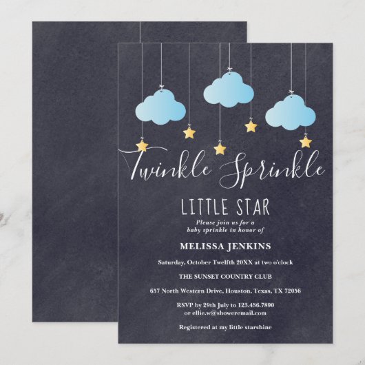 Twinkle Sprinkle Baby Sprinkle / Douche krijtbord Kaart (Voorkant / Achterkant)