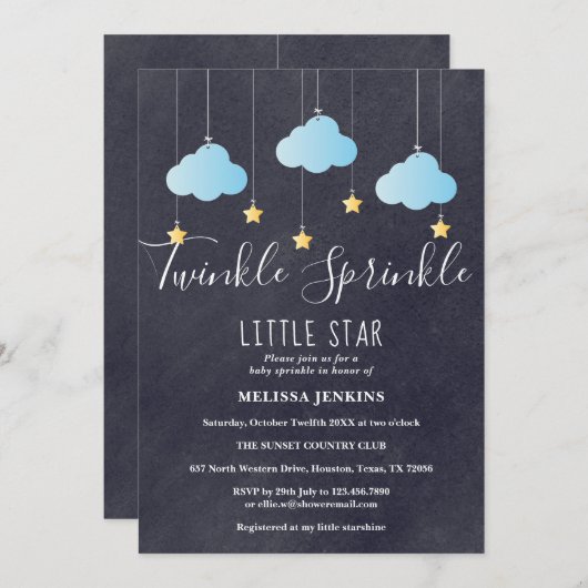 Twinkle Sprinkle Baby Sprinkle / Shower Krijtbord Kaart (Voorkant / Achterkant)