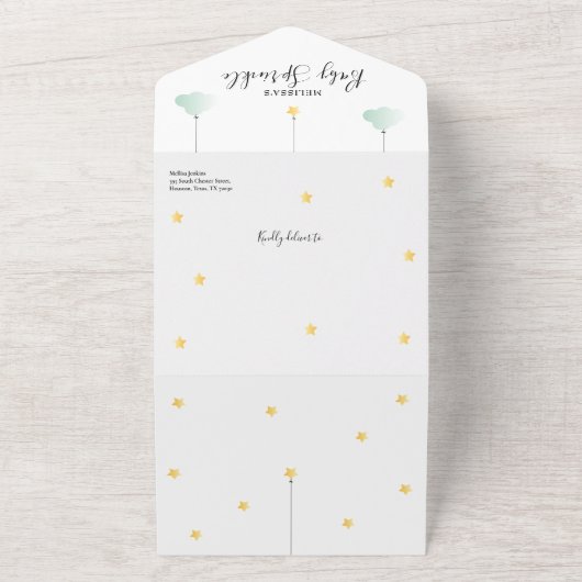 Twinkle Sprinkle Gender Neutraal Baby shower All In One Uitnodiging (Buitenkant)