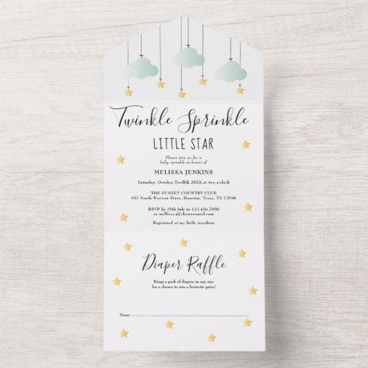 Twinkle Sprinkle Gender Neutraal Baby shower All In One Uitnodiging (Binnen)