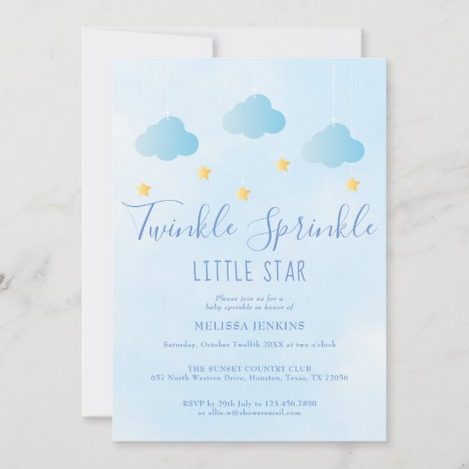 Twinkle Sprinkle Jongen Blauw All In One Baby Show Kaart (Voorkant)