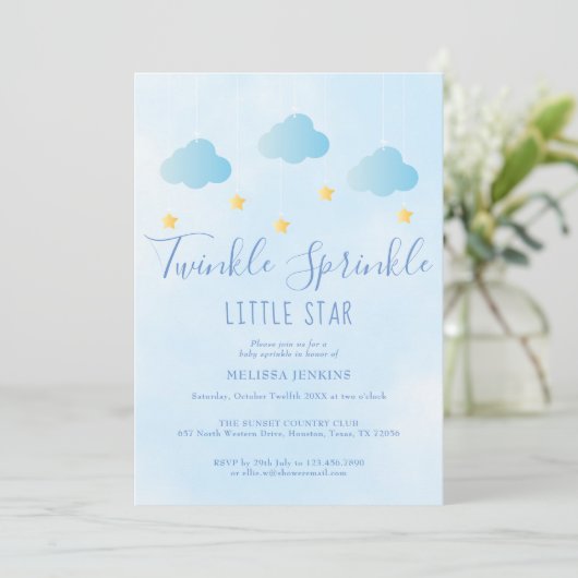 Twinkle Sprinkle Jongen Blauw All In One Baby Show Kaart (Staand voorkant)