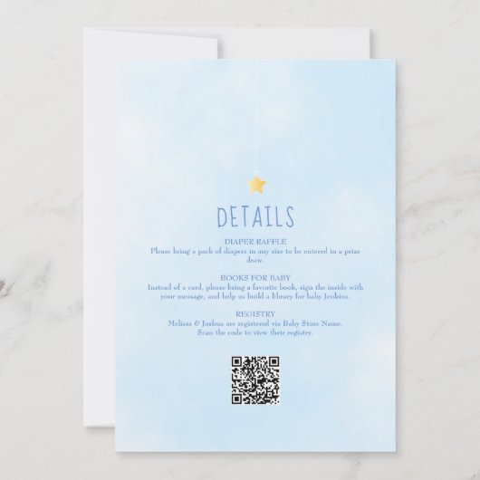 Twinkle Sprinkle Jongen Blauw All In One Baby Show Kaart (Achterkant)