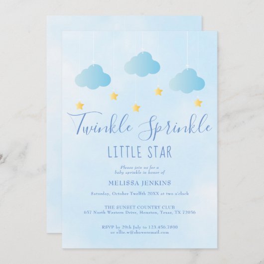 Twinkle Sprinkle Jongen Blauw All In One Baby Show Kaart (Voorkant / Achterkant)