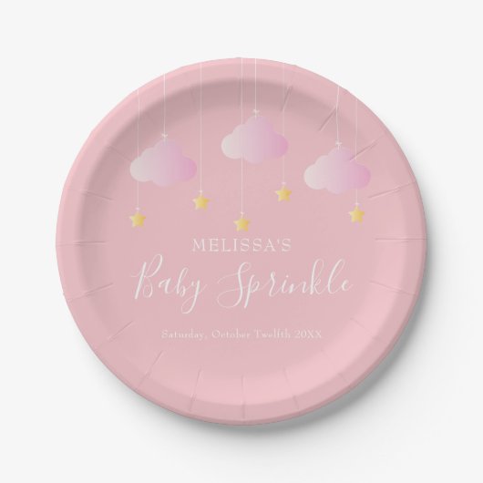 Twinkle sprinkle kleine ster baby shower roze papieren bordje (Voorkant)