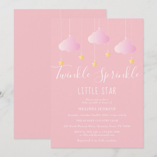 Twinkle Sprinkle Little Star Baby Meisje Douche Ro Kaart (Voorkant / Achterkant)