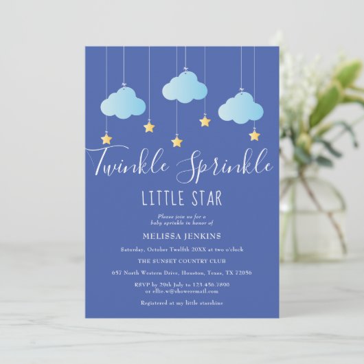 Twinkle Sprinkle Little Star Baby shower Blauw Kaart (Staand voorkant)