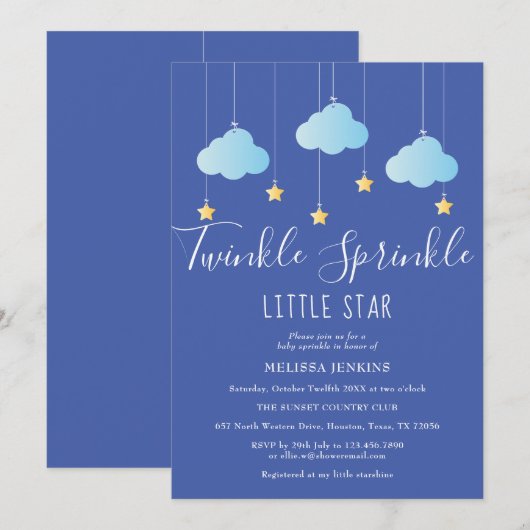 Twinkle Sprinkle Little Star Baby shower Blauw Kaart (Voorkant / Achterkant)