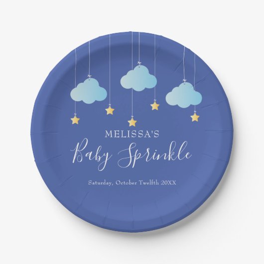 Twinkle Sprinkle Little Star Baby shower Blauw Papieren Bordje (Voorkant)