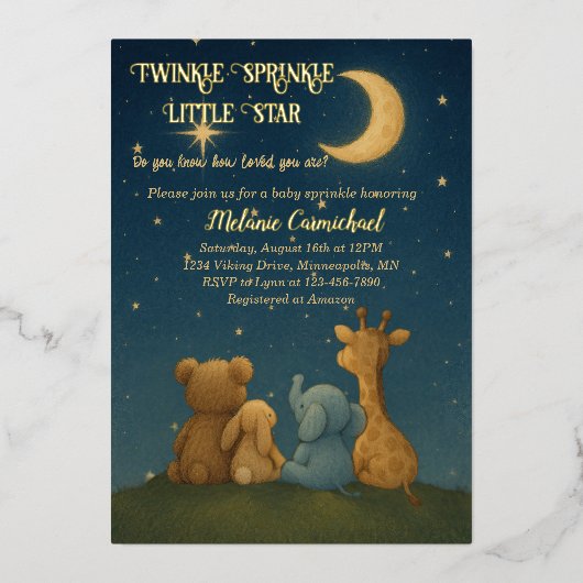 Twinkle Sprinkle Little Star Baby shower Folie Uitnodiging (Voorkant)