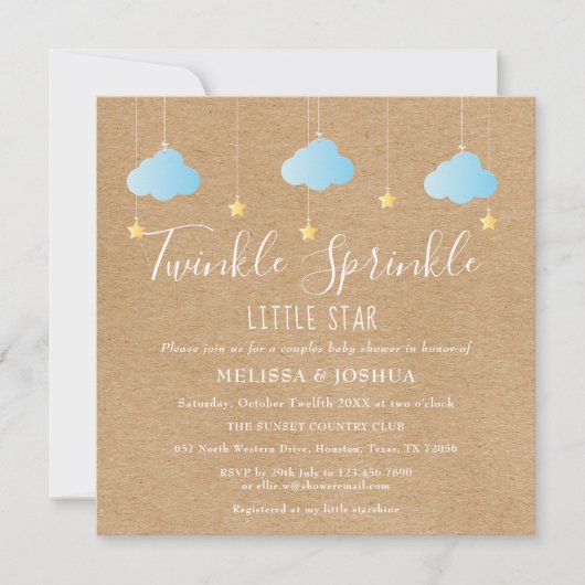 Twinkle Sprinkle Little Star Baby Shower Landelijk Kaart (Voorkant)