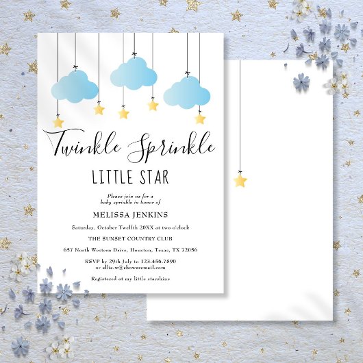Twinkle Sprinkle Little Star Blue Boy Baby shower Kaart