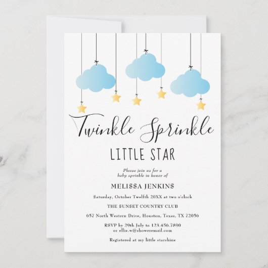 Twinkle Sprinkle Little Star Blue Boy Baby shower Kaart (Voorkant)