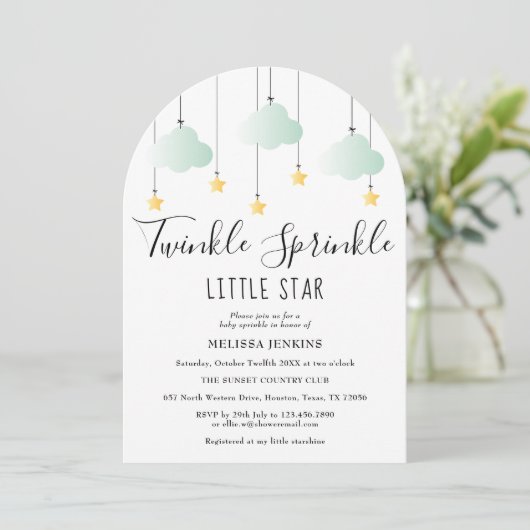Twinkle Sprinkle Little Star Neutrale Baby Shower Kaart (Staand voorkant)