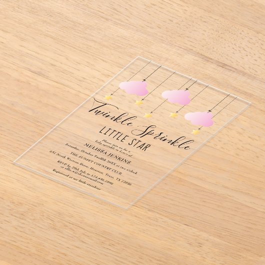 Twinkle Sprinkle Little Star Pink Girl Baby shower Acryl Uitnodigingen (Laagn)