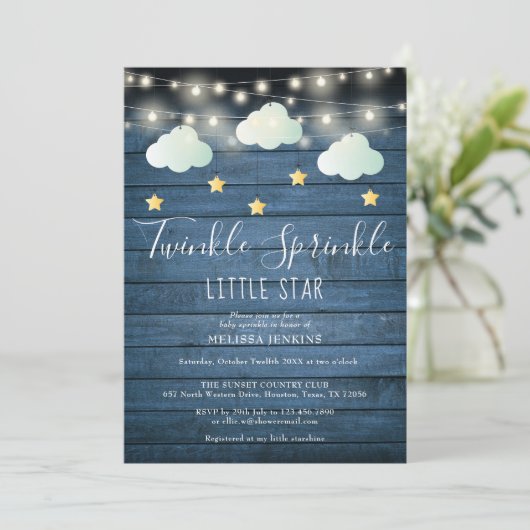 Twinkle Sprinkle Little Star Rustic Baby shower Kaart (Staand voorkant)