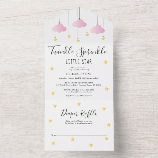 Twinkle Sprinkle Pink Girl Baby shower All In One Uitnodiging (Binnen)