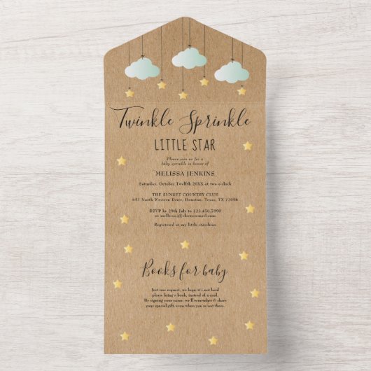 Twinkle Sprinkle Rustic Gender Neutraal Baby showe All In One Uitnodiging (Binnen)