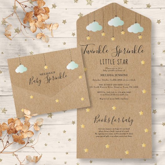 Twinkle Sprinkle Rustische Geslachtsonafhankelijke All In One Uitnodiging