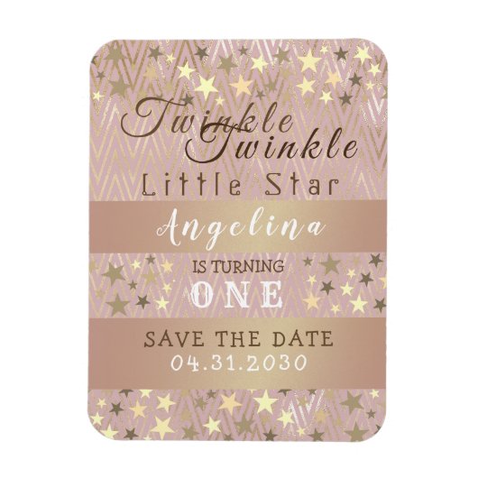 Twinkle Star 1e Verjaardag Save the Date Magneet (Verticaal)