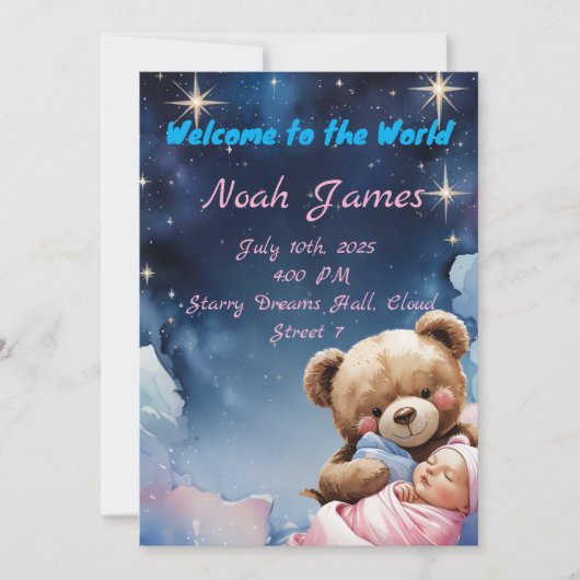 "Twinkle Star Baby Jongen Uitnodiging (Voorkant)