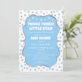 Twinkle Star Baby shower blue Silver uitnodigingen (Staand voorkant)