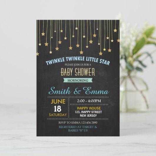 Twinkle Star Baby shower Invitation Kaart (Staand voorkant)