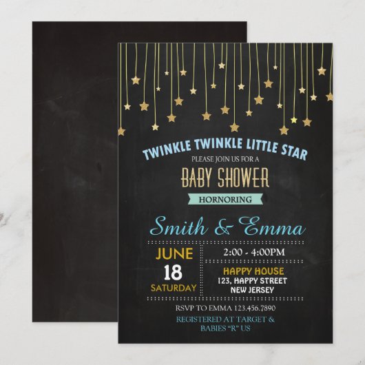 Twinkle Star Baby shower Invitation Kaart (Voorkant / Achterkant)