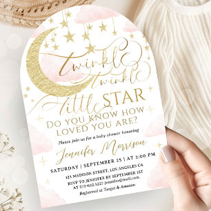 Twinkle Star Baby Shower Meisje Roze Goud Boog Kaart