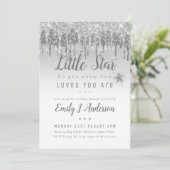 TWINKLE STAR Baby shower Silver Grey Glitter Kaart (Staand voorkant)