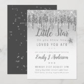 TWINKLE STAR Baby shower Silver Grey Glitter Kaart (Voorkant / Achterkant)