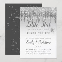 TWINKLE STAR Baby shower Silver Grey Glitter